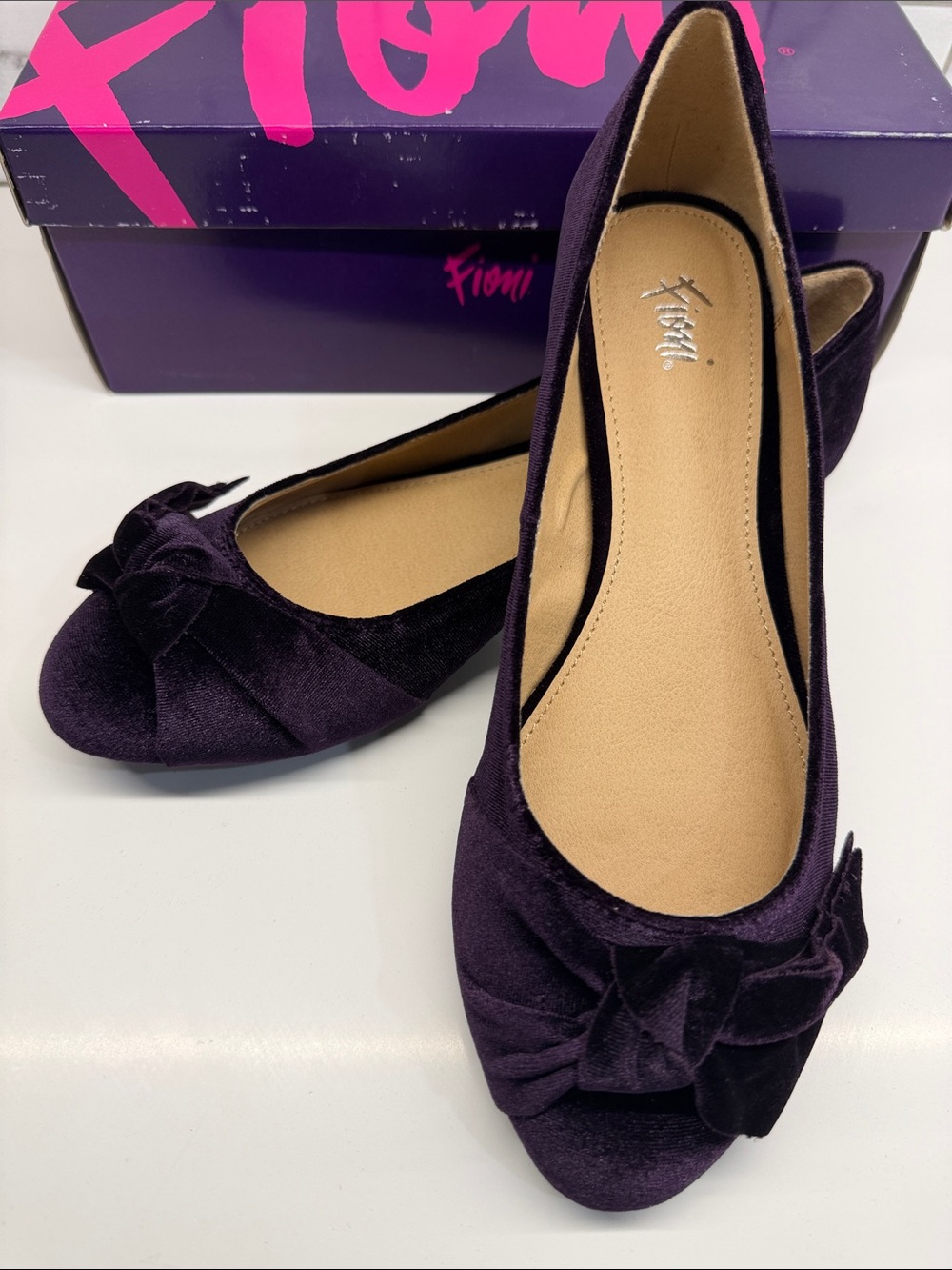 FIONI Clothing Plum Velvet Bow Slip-On Flats